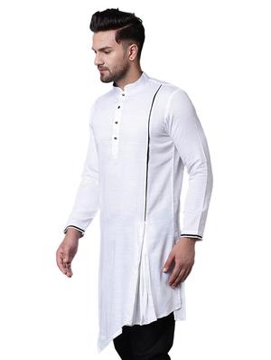 white cotton asymmetric kurta - 15729281 - Standard Image - 2