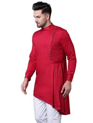 red cotton asymmetric kurta - 15729283 - Standard Image - 2