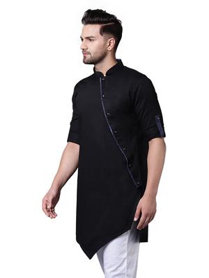 black cotton asymmetric kurta - 15729285 - Standard Image - 2