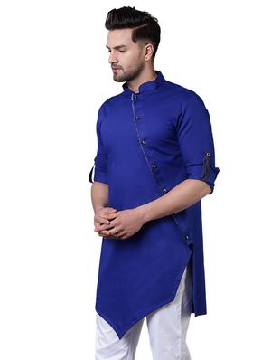 blue cotton asymmetric kurta - 15729286 - Standard Image - 2