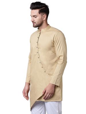 beige cotton asymmetric kurta - 15729288 - Standard Image - 2