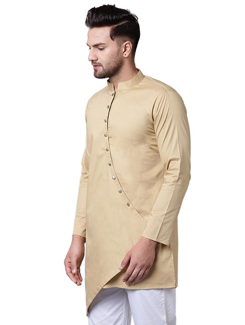 beige cotton asymmetric kurta - 15729288 - Zoom Image - 2