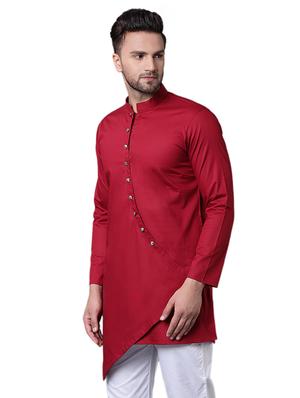 red cotton asymmetric kurta - 15729289 - Standard Image - 2