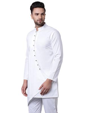 white cotton asymmetric kurta - 15729290 - Standard Image - 2