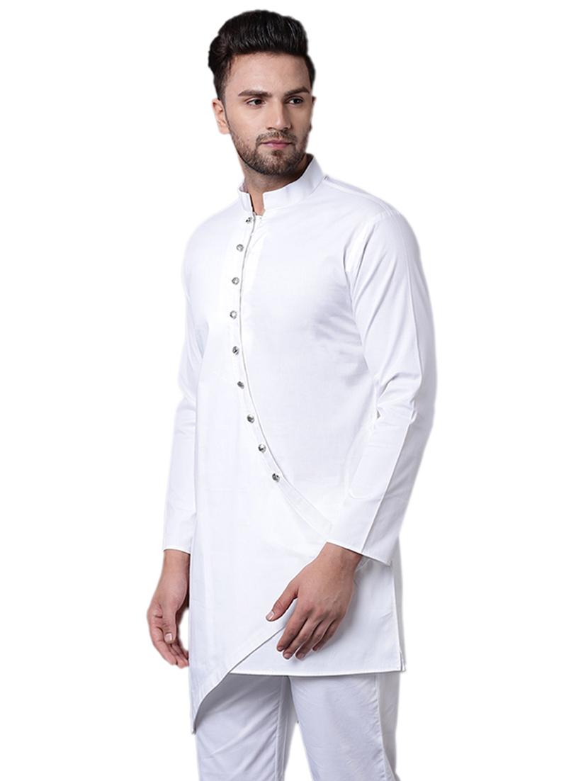white cotton asymmetric kurta - 15729290 - Zoom Image - 2