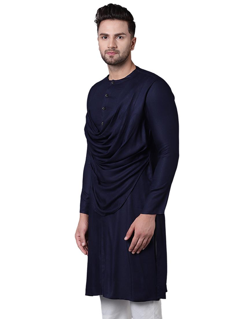 navy blue rayon long kurta - 15729296 - Zoom Image - 2