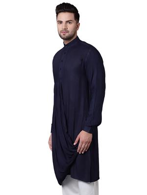 navy blue rayon long kurta - 15729299 - Standard Image - 2
