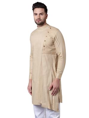 beige cotton asymmetric kurta - 15729300 - Standard Image - 2