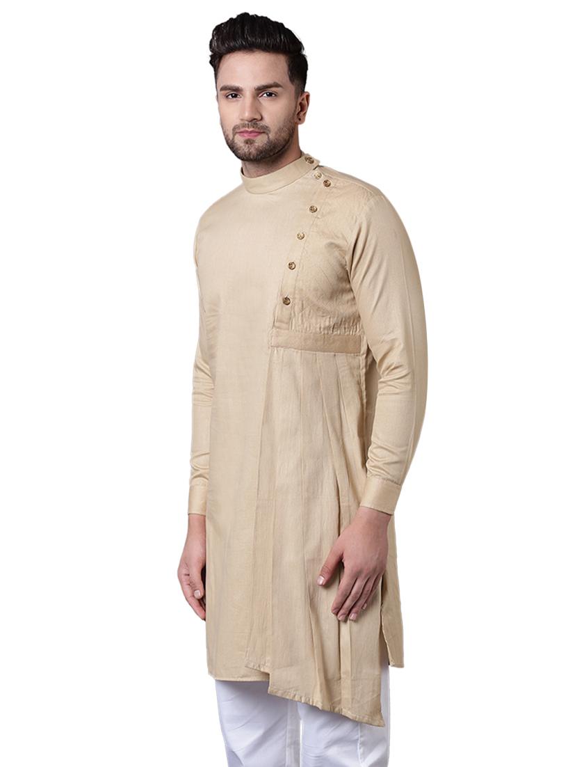 beige cotton asymmetric kurta - 15729300 - Zoom Image - 2