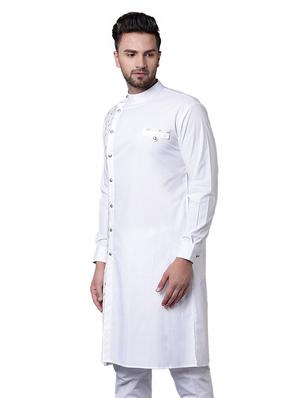 white cotton long kurta - 15729303 - Standard Image - 2