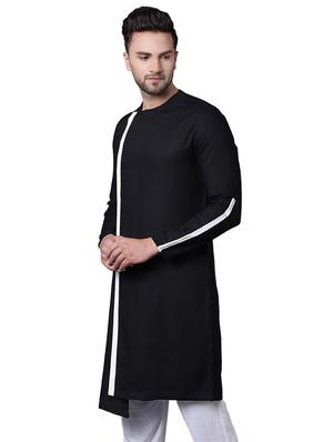 black rayon asymmetric kurta - 15729307 - Standard Image - 2