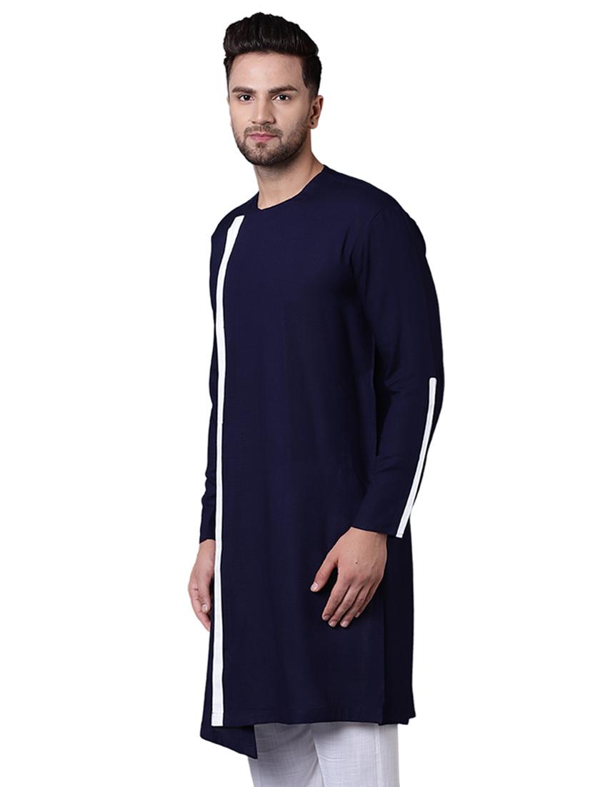 navy blue rayon asymmetric kurta - 15729308 - Zoom Image - 2