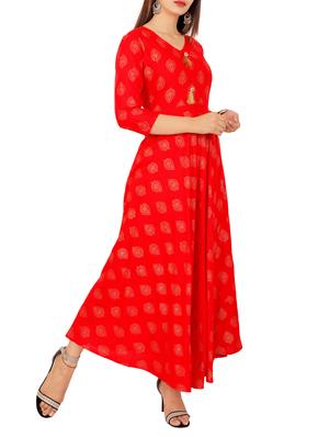 Foil print flare kurta with tassels - 15729314 - Standard Image - 2