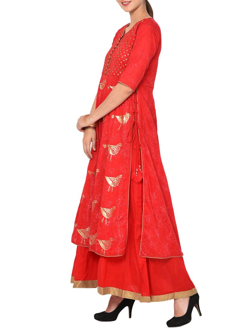 Layered foil print kurta - 15729526 - Zoom Image - 2
