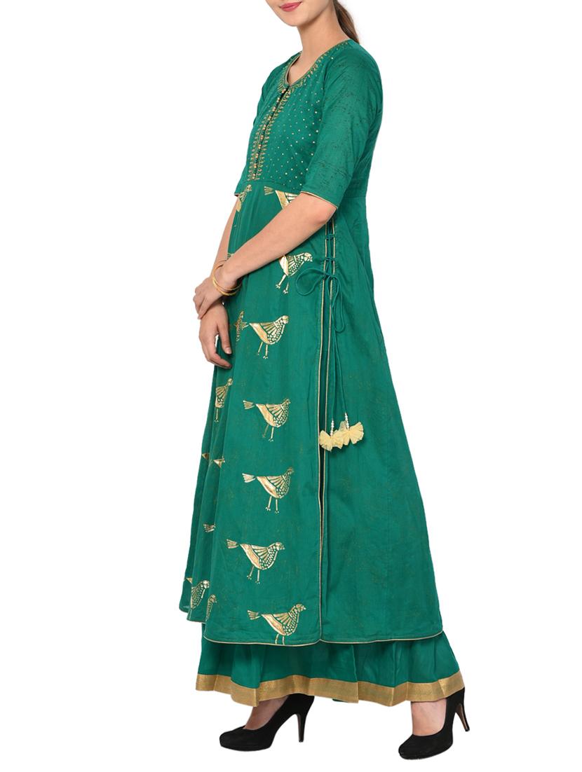 Layered foil print kurta - 15729528 - Zoom Image - 2