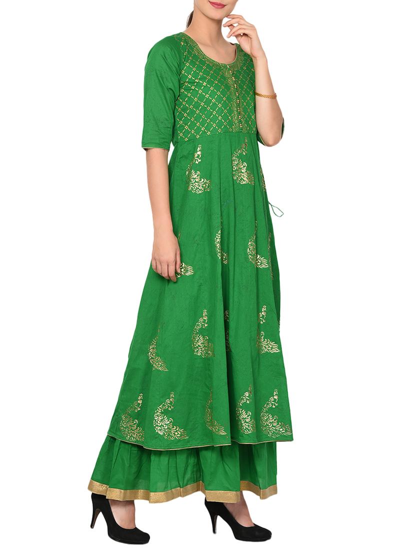 Layered foil print kurta - 15729529 - Zoom Image - 2