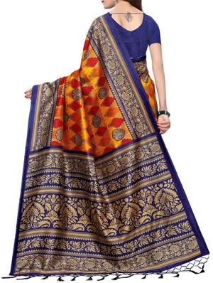 contrast border printed saree with blouse - 15729587 - Standard Image - 2