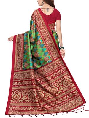contrast border printed saree with blouse - 15729590 - Standard Image - 2