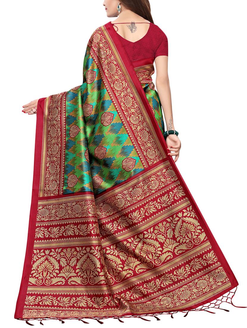 contrast border printed saree with blouse - 15729590 - Zoom Image - 2