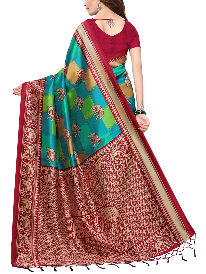 conversational printed saree with blouse - 15729595 - Zoom Image - 2
