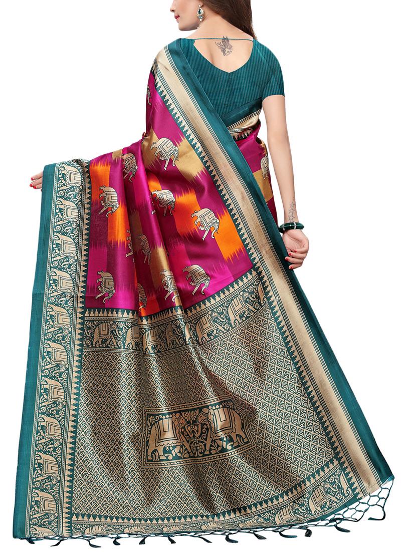 conversational printed saree with blouse - 15729596 - Zoom Image - 2