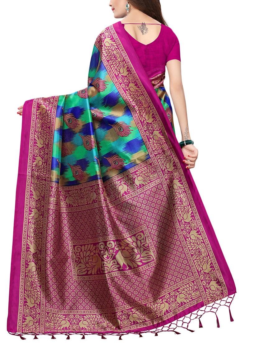 conversational printed saree with blouse - 15729600 - Zoom Image - 2