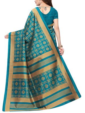 floral turquoise printed saree with blouse - 15729611 - Standard Image - 2