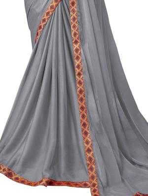 embroidered lace border saree with blouse - 15729619 - Standard Image - 2