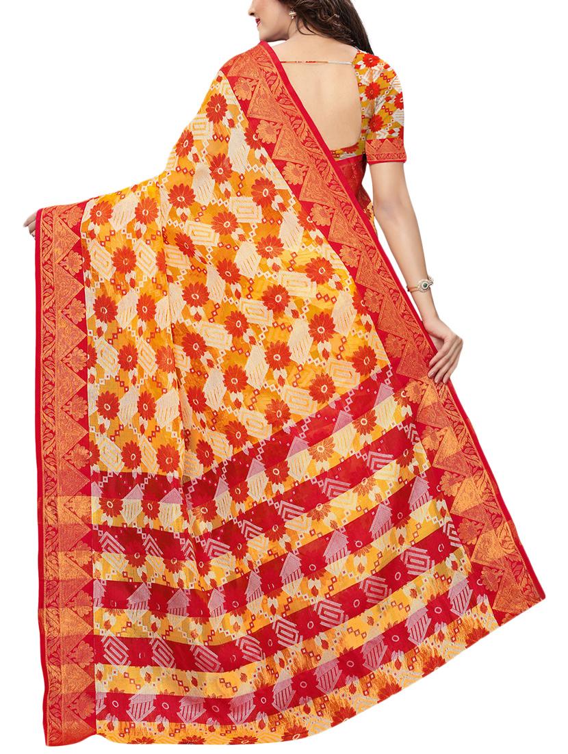 floral woven saree with blouse - 15729624 - Zoom Image - 2