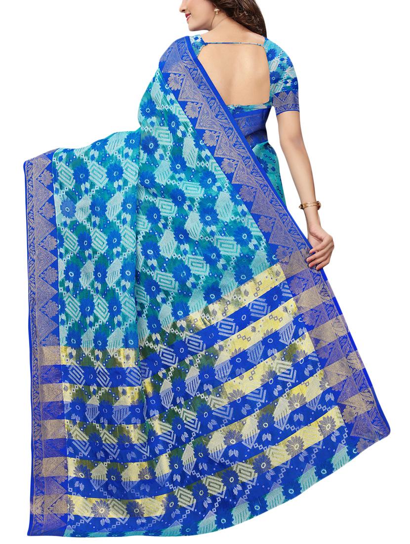 floral woven saree with blouse - 15729625 - Zoom Image - 2