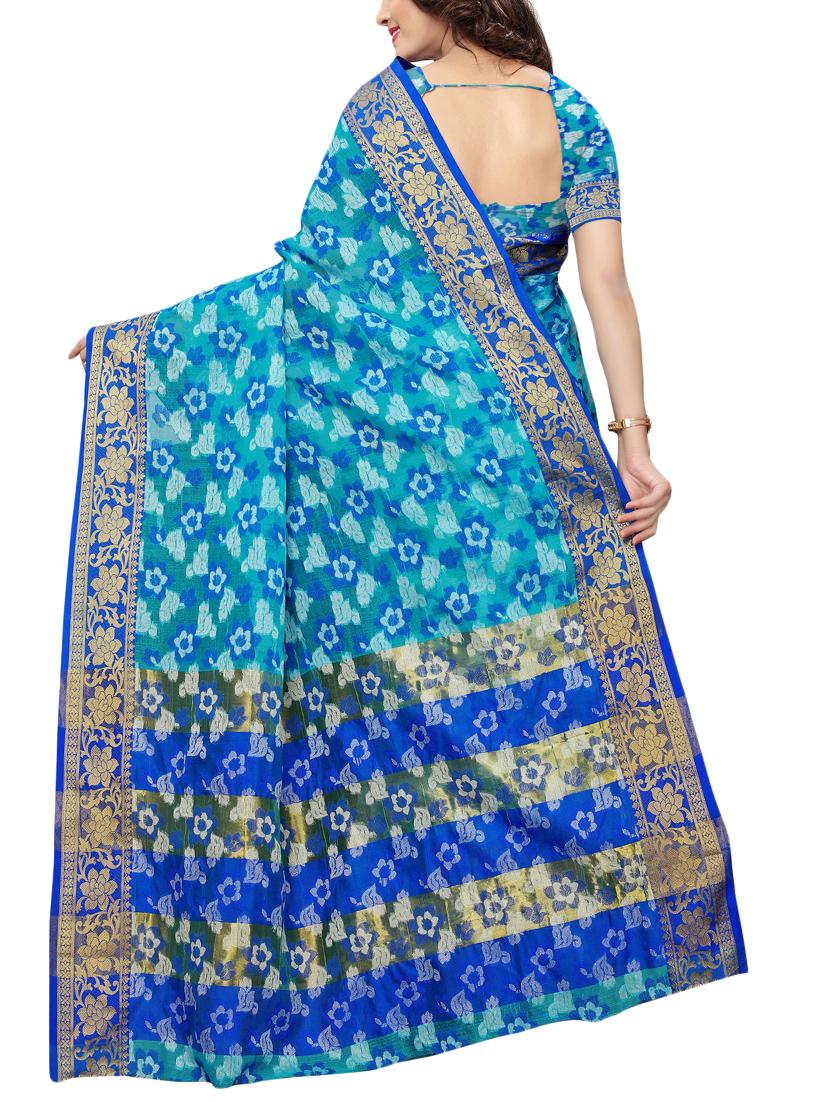 floral woven saree with blouse - 15729628 - Zoom Image - 2