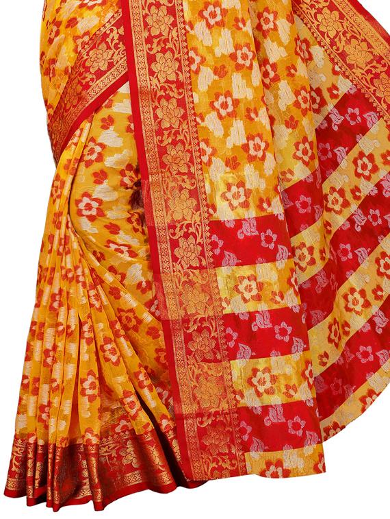 floral woven saree with blouse - 15729630 - Zoom Image - 2