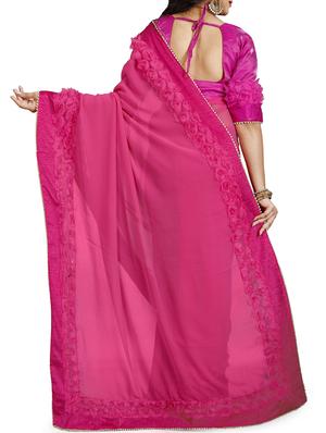 floral lace border saree with blouse - 15729741 - Standard Image - 2