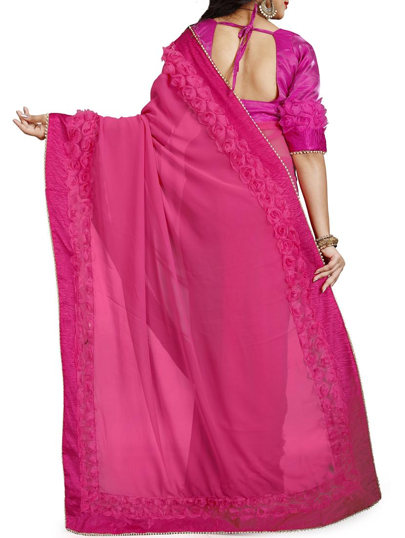 floral lace border saree with blouse - 15729741 - Zoom Image - 2