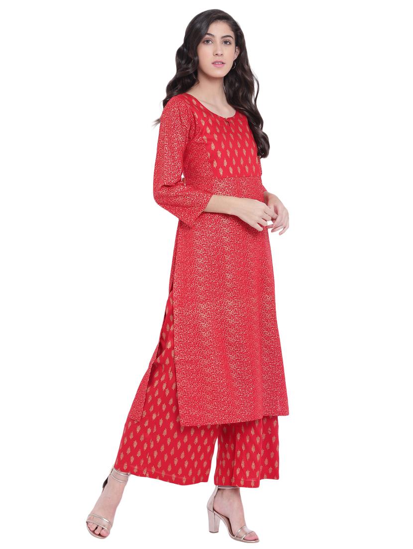 Foil printed kurta with palazzo set - 15729804 - Zoom Image - 2