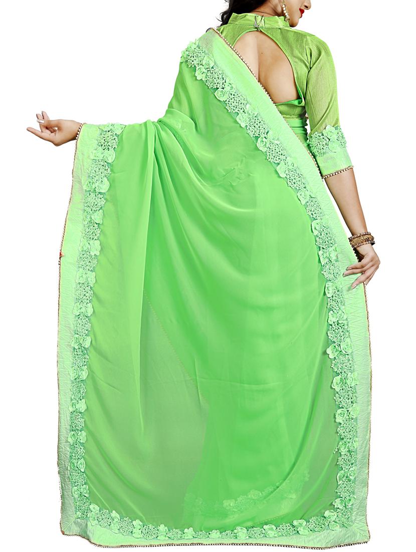 floral lace border saree with blouse - 15729805 - Zoom Image - 2