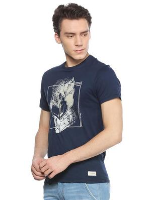 navy blue cotton blend chest print t-shirt - 15729956 - Standard Image - 2