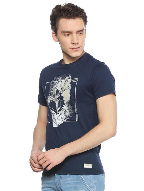 navy blue cotton blend chest print t-shirt - 15729956 - Zoom Image - 2