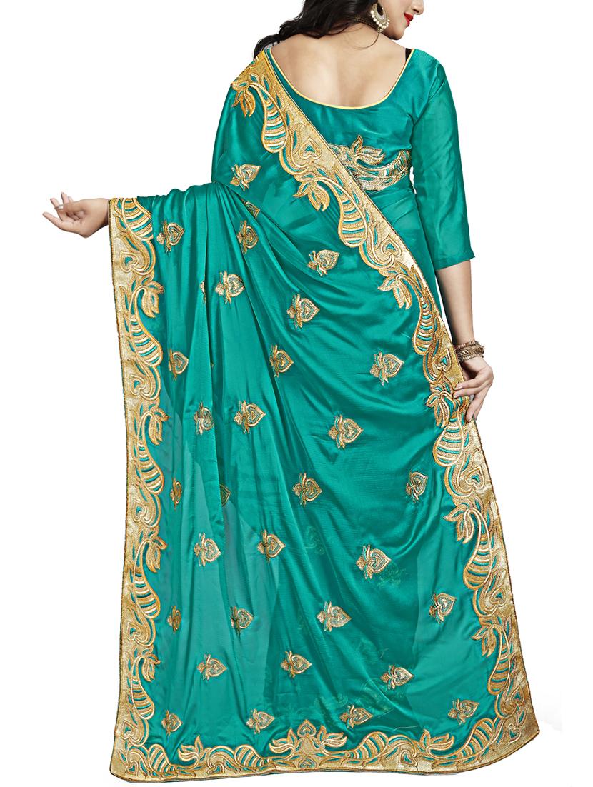 turquoise embroidered saree with blouse - 15730023 - Zoom Image - 2