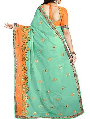 floral resham embroidered saree with blouse - 15730025 - Standard Image - 2