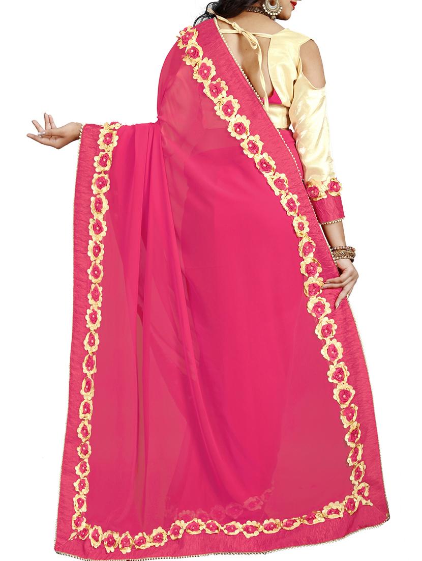 floral lace border saree with blouse - 15730062 - Zoom Image - 2