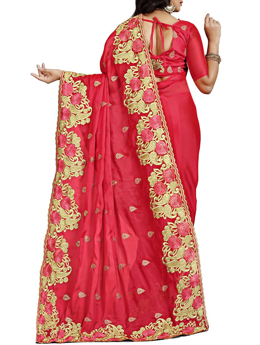 floral embroidered saree with blouse - 15730084 - Zoom Image - 2