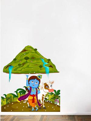 Wall Decals ' Krishna lifting Govardhan Hill in Forest ' Wall stickers (PVC Vinyl) - 15730234 - Standard Image - 2