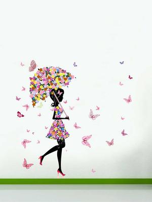 Wall Decals ' Girl Butterfly Umbrella Sticker ' Wall stickers (PVC Vinyl) - 15730236 - Standard Image - 2