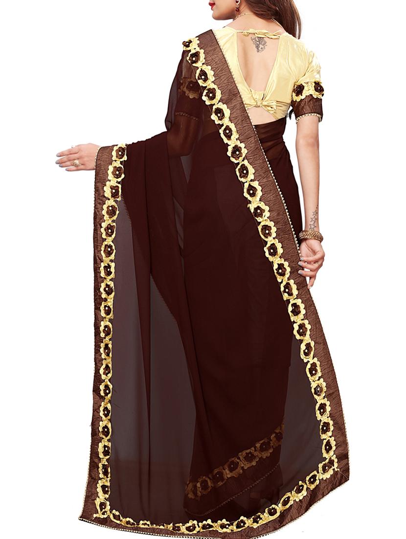 floral lace border saree with blouse - 15730309 - Zoom Image - 2