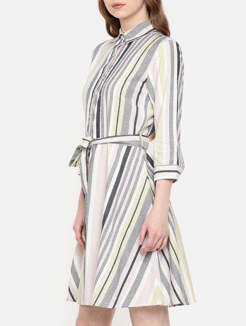 tie up waist striped a-line dress - 15730313 - Zoom Image - 2