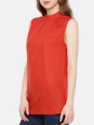 frill trim pleated neck top - 15730314 - Standard Image - 2