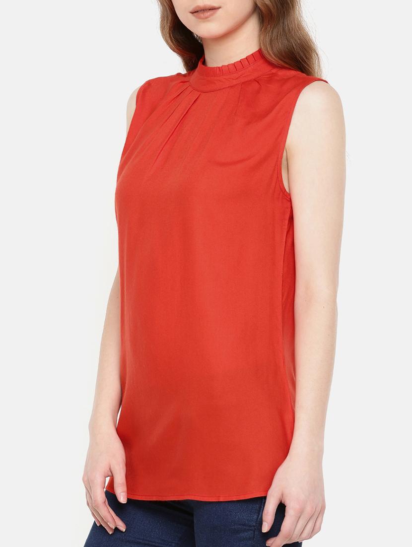 frill trim pleated neck top - 15730314 - Zoom Image - 2