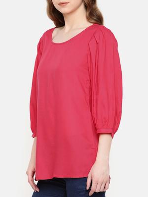 pleated sleeved round neck tunic - 15730315 - Standard Image - 2