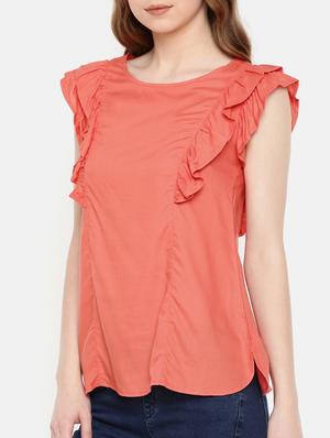 ruffled trim ruched detail top - 15730317 - Standard Image - 2